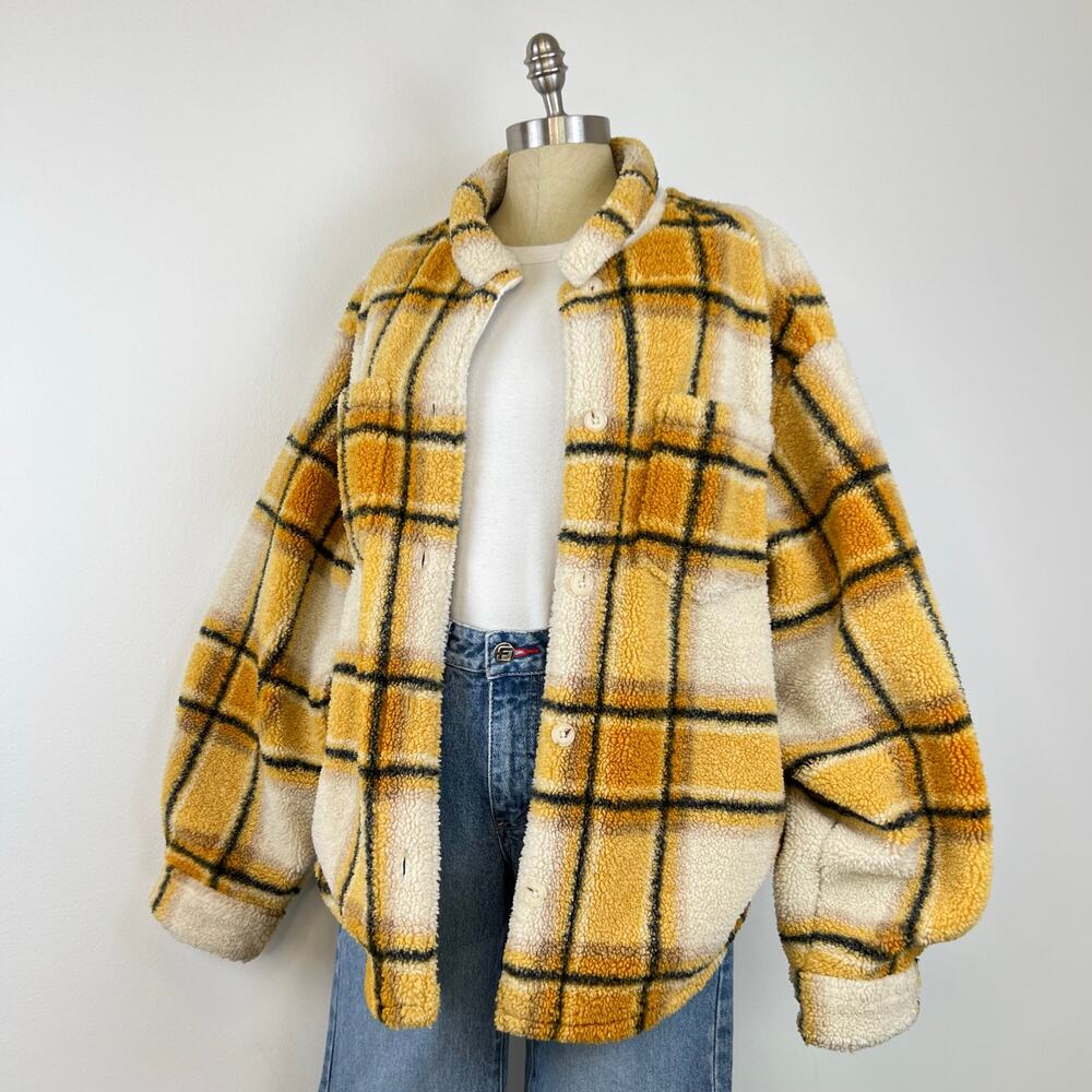 Sincerely Jules For Bandier Aspen Sherpa Jacket in Amber Plaid Shacket (Sz L) - Picture 11 of 11